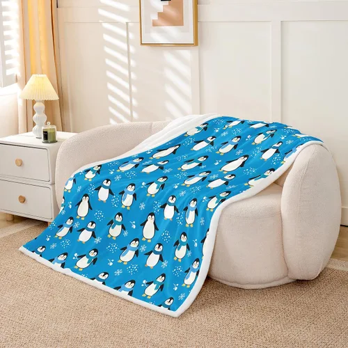 Miniatura 2 de Manta de pingüino kawaii, manta de invierno con diseño de pingüinos, manta de invierno con diseño de animales antárticos para niños y niñas, manta