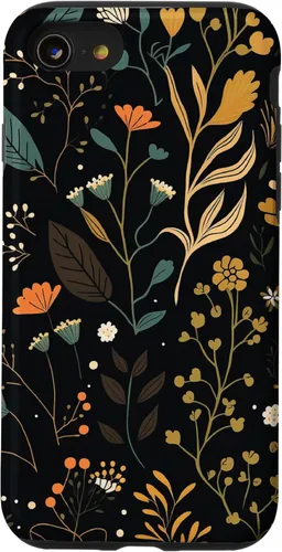 Miniatura 18 de Funda negra para iPhone 12/12 Pro con diseño floral, estética, simple, bohemio, moderno, flores botánicas