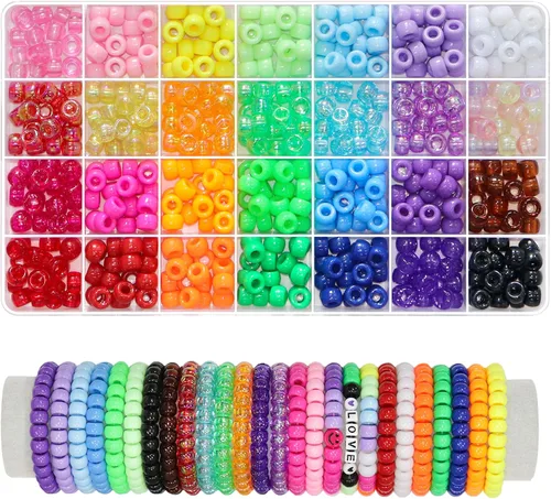 Miniatura 2 de LIS HEGENSA Kits de Abalorios de Manualidades DIY de 28 Colores Regalos para Niñas, 1200 PIEZAS Cuentas Pony Kits para Hacer Pulseras con Cuentas