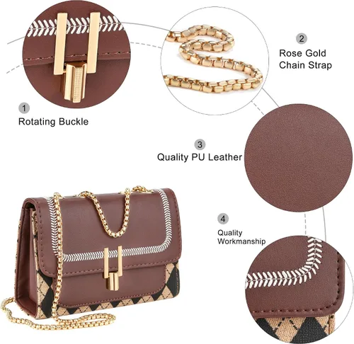 Miniatura 4 de UTOTEBAG Bolsos cruzados para mujer, bolso pequeño de piel sintética, bolso de hombro de moda, bolso de noche con correa de cadena