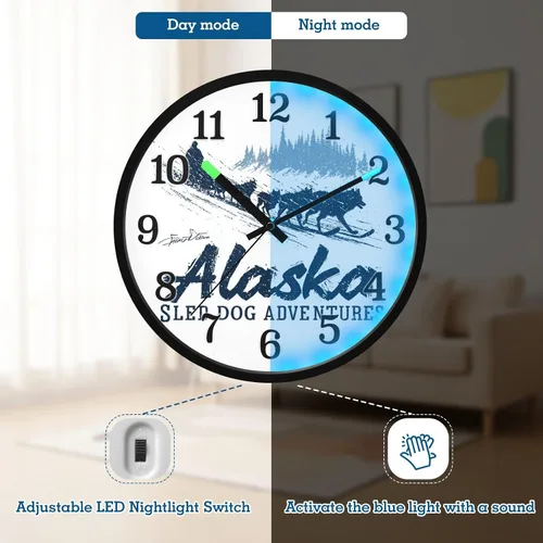 Miniatura 5 de Yuiboo Battery Operated Silent Non-Ticking Clock Luminous Voice-Activated Wall Clocks Alaska Sled Adventures Vintage Beige 12 Inch for Living Room
