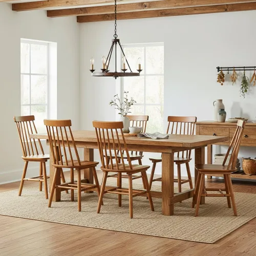 Miniatura 8 de Juego de 2 sillas de comedor negras, sillas de comedor de granja con respaldo de husillo, sillas de comedor sin brazos de madera maciza para cocina