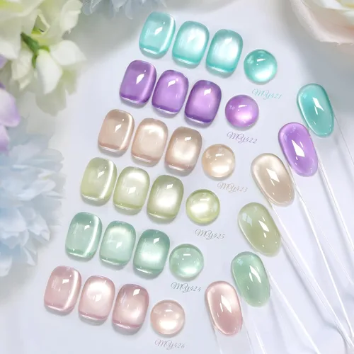 Miniatura 30 de Born Pretty Esmalte de uñas de gel de ojo de gato magnético, esmalte de gel pastel lechoso magnético azul pastel verde púrpura rosa nude plateado