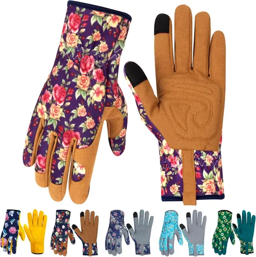 Miniatura 32 de Guantes de Jardinería de Cuero MERTURN para Mujeres, Guantes de Jardín a Prueba de Espinas, Guantes de Trabajo Compatibles con Pantalla Táctil, Azul