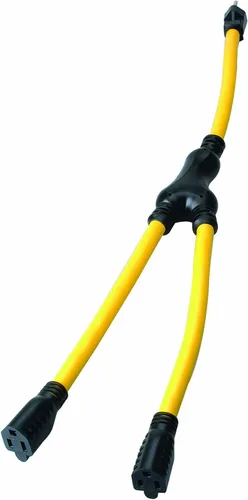 Cable divisor Y de 2 tomas de salida de generador Southwire - Convierte un enchufe único a dobles tomas de salida de 15A - Enchufes moldeados