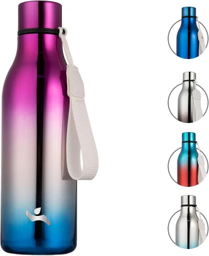 Miniatura 32 de Konokyo Botella de agua aislada con correa, botella de agua de acero inoxidable de 18 onzas de doble pared con aislamiento al vacío, frasco de Verde