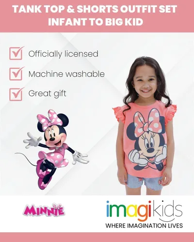 Miniatura 87 de Disney Minnie Mouse - Conjunto de camiseta floral arcoíris y pantalones cortos de cambray, tallas de bebé a niño grande (12 meses - 14-16)