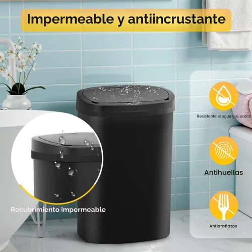 Miniatura 6 de BestOffice Papelera de 13 galones de plástico con tapa Negro oscuro Bote de basura automático sin contacto Control de olores Diseño
