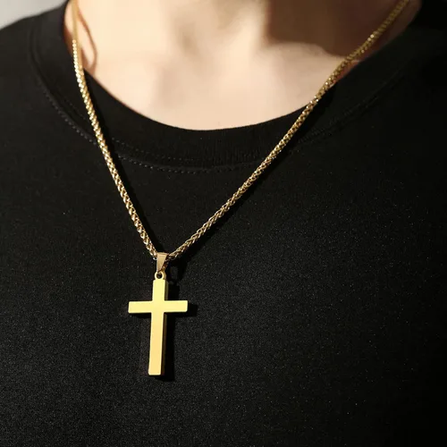 Miniatura 5 de RS Collar de cruz para hombres niños y mujeres de 16 a 24 pulgadas cadena con colgante de cruz de acero inoxidable regalo religioso Acero inoxidable