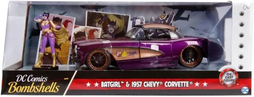 Miniatura 5 de Jada DC Comics Bombshells Batichica y coche fundido a presión Chevy Corvette 1957, vehículo a escala 1:24 y figura de colección de 2.75 pulgadas