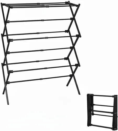 Estante de Secado de Ropa Plegable de Metal de 3 Niveles, Perchero de Ropa para Secar | Percheros Plegables para la Lavandería | Para Interior y