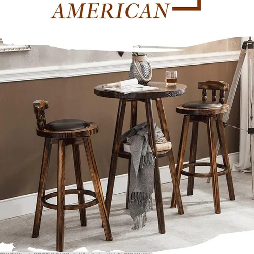 Miniatura 4 de Taburetes de bar giratorios de madera maciza con estilo de tela de altura de mostrador, esponja de resistencia, respaldo cómodo, asiento acolchado