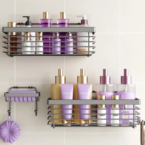 Miniatura 9 de ODesign Organizador de ducha de acero inoxidable SUS304, 3 unidades, sin taladrar, estante de baño, montado en la pared, organizador adhesivo
