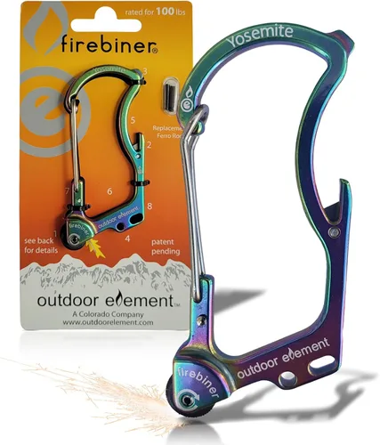 Miniatura 25 de OUTDOOR ELEMENT Firebiner Custom Engraved 6-in-1 Fire Starter Carabiner Multitool – Survival Gear EDC Keychain with Utility Blade, Bottle Opener