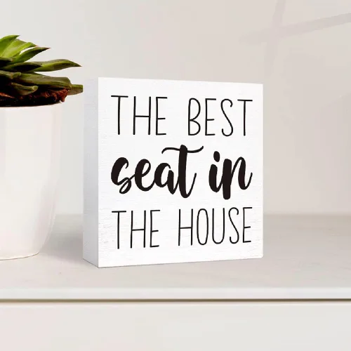 Miniatura 3 de SJNH Divertido letrero de madera para baño con texto en inglés "The Best Seat in the House", letrero decorativo de estilo rústico de granja, 5 x 5 x