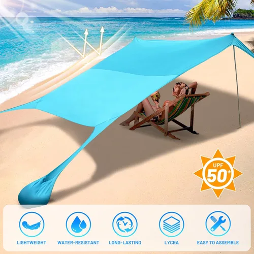 Miniatura 5 de Tienda de campaña familiar para playa, toldo para el sol, tienda de campaña grande desplegable para la playa, estabilidad, 4 postes con bolsa