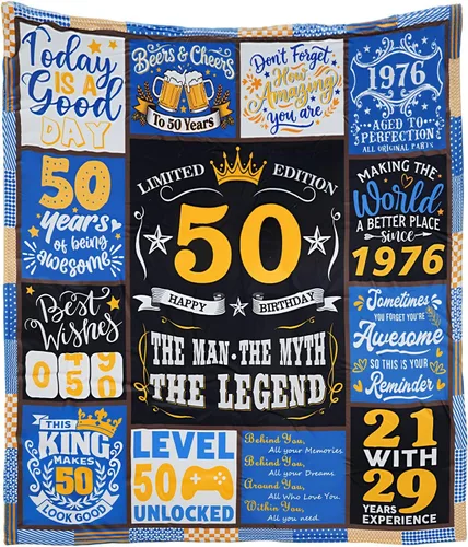 Regalos de cumpleaños número 50 para hombres, manta de 60 x 50 pulgadas, decoración de cumpleaños de 50 años para hombre, ideas de regalo para él,