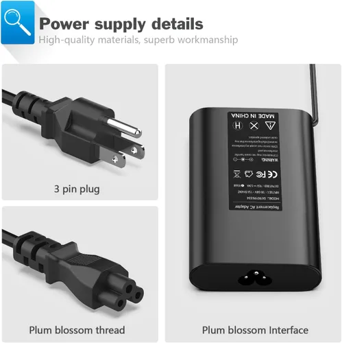 Miniatura 3 de Cargador para portátil de 65 W y 45 W compatible con Dell Inspiron 11, 13, 14, 15, 17, 3000, 5000, 7000, serie N5110, N5010, N7010, N4010, 14, 3421