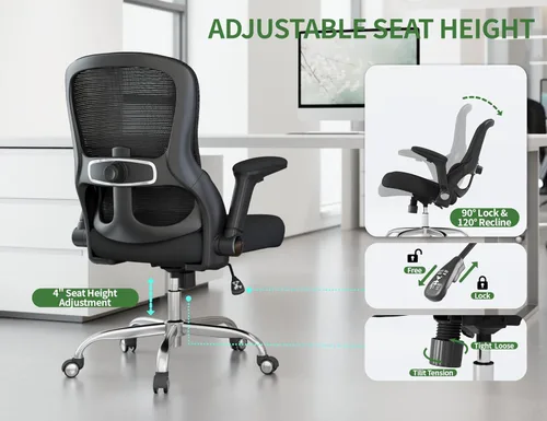 Miniatura 4 de Silla de oficina Silla de escritorio ergonómica cómoda: Silla de computadora de malla de 400 libras, sillas ergonómicas para juegos con ruedas, Negro