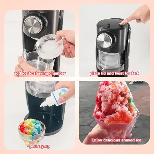 Miniatura 7 de Máquina de Hielo Raspado - Máquina de Conos de Nieve Equipada con Cuchilla de Acero Inoxidable, Botón de Ajuste para Regular Libremente el Grosor