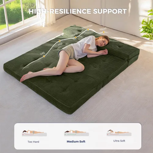 Miniatura 6 de MAXYOYO Sofá cama plegable de 4 pulgadas, sofá plegable copetudo, sofá portátil con asas, cubrecolchón de cama de invitados, tapete portátil