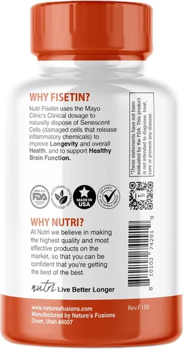 Miniatura 3 de Nutri Fisetin 500mg 32 unidades - Dosis clínica - Suplementos de fisetina - Potente activador senolítico, antioxidante, soporte cardíaco