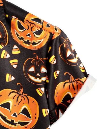 Miniatura 4 de VATPAVE Camisas de manga corta con botones de calabaza de Halloween para hombre