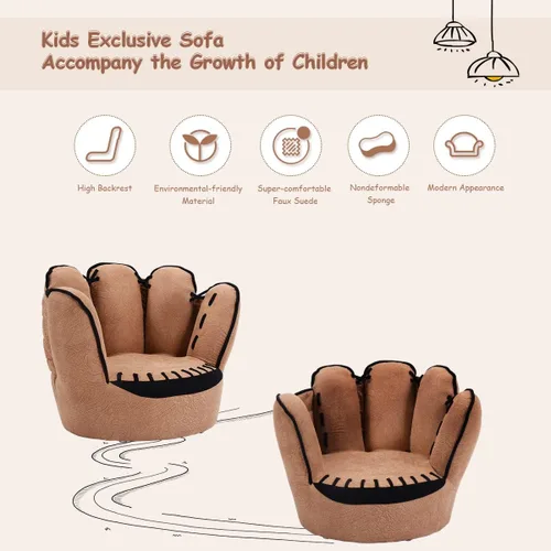 Miniatura 8 de Costzon Sofá para niños con estructura de madera maciza y diseño de guante de béisbol, sillón para niños para sala de juegos, guardería, jardín