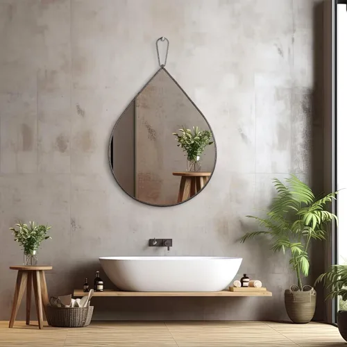 Miniatura 6 de Espejo colgante de pared de 26 x 18 pulgadas, espejos en forma de lágrima con marco de metal, espejos de pared de bronce decorativos para baño, sala