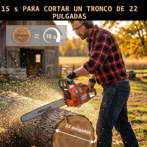 Miniatura 4 de PROYAMA 62CC motosierra de gas de 2 ciclos, 22 pulgadas 18 pulgadas motosierra de gasolina inalámbrica de mano para corte de madera de árboles