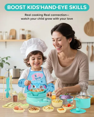 Miniatura 7 de Juego de Cocina para Niños Real- Seguro Mini Juego de Cocina con Juego de Cuchillos para Niños para Hacer Comida Real, Juego de Cocina Montessori