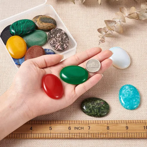 Miniatura 3 de Beadthoven - 36 cabujones ovalados de 0.98 pulgadas (0.984 in), cabujones de piedra natural, parte trasera plana, curación de chakras, cabujones