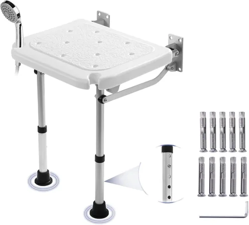 Silla de pared plegable de altura ajustable de 5 velocidades (16.5-20.4 pulgadas) con una capacidad de peso de 400 libras, adecuada para baños,