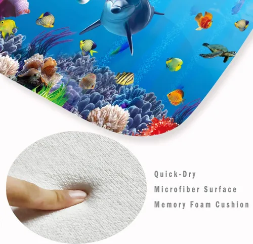 Miniatura 3 de LYFANS Alfombras absorbentes y antideslizantes para uso en cocina y baño, alfombrillas modernas de arte azul con delfín en 3D (61x41 cm)