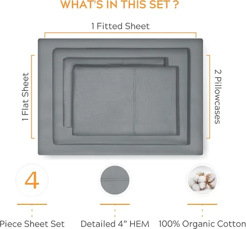 Miniatura 3 de Sleep Mantra Premium juego de sábanas de cama Queen de 100 % algodón orgánico - Tejido de percal suave y refrescante - Juego de ropa de cama de 4