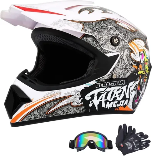 Miniatura 10 de Casco de motocross para ATV y moto de tierra, casco todoterreno con guantes y gafas para unisex, adulto, joven, aprobado por DOT/FMVSS 218