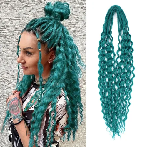 Miniatura 26 de Extensiones de rastas trenzadas bohemias de 24 pulgadas, 10 hebras de rastas sintéticas rizadas color marrón degradado con trenza de caja, rastas