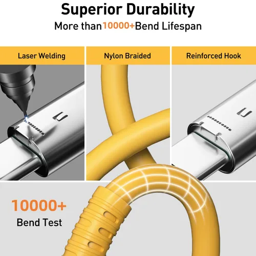 Miniatura 3 de Hichain Paquete de 2 cables de carga USB A a USB C amarillo de 4 pies, cable de carga rápida tipo C de 100 W, sincronización de datos, cable USB C