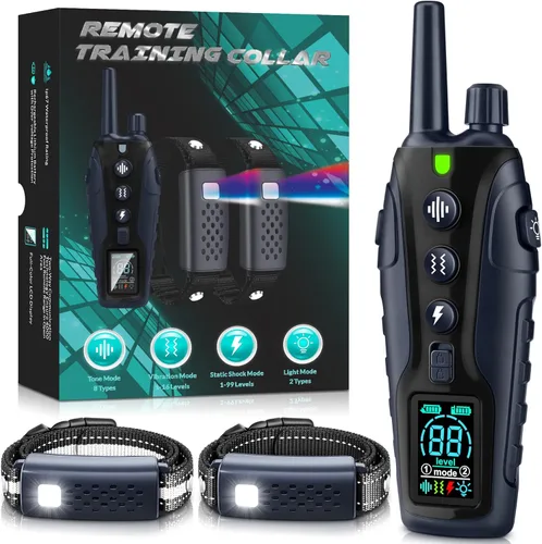 Collar de choque para perros 2 perros (15-150 libras) con luz intermitente para paseos nocturnos, collar de entrenamiento de perro de 4500 pies,