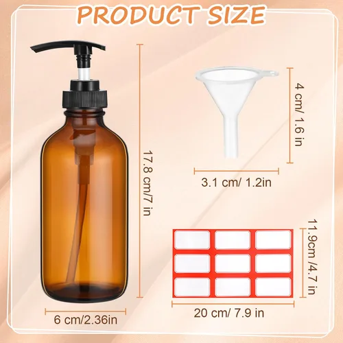 Miniatura 2 de Tanlade 24 botellas de bomba de vidrio de 8 onzas, botella vacía, dispensador de jabón de vidrio con bomba, recipientes recargables y embudos
