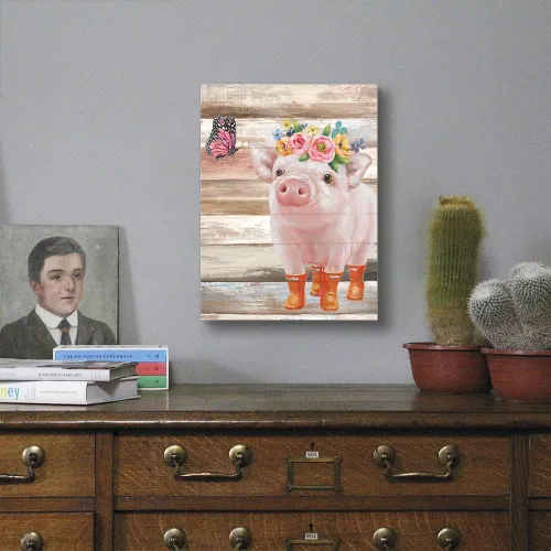 Miniatura 5 de Divertidas imágenes de cerdito y cerdo mariposa rosa, arte de pared, decoración de pared de granja, lienzo de animales de granja, mural