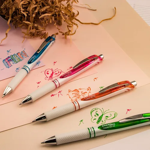 Miniatura 7 de Pentel EnerGel Pearl - Bolígrafo de gel líquido retráctil, punta de aguja (0,7 mm), trazo medio, tinta azul, paquete de 2 unidades (BLN77WBP2C)