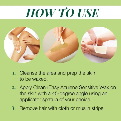Miniatura 4 de Clean + Easy Azulene Sensitive Soft Wax - Cera para depilación de piel sensible, fórmula suave y calmante para cara y cuerpo, 14 onzas Sensitve