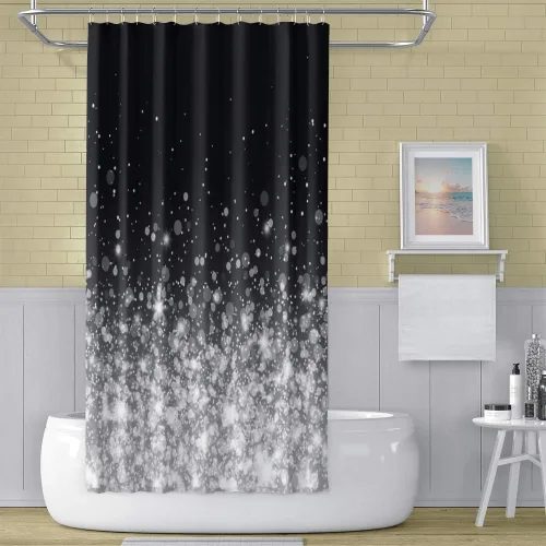 Miniatura 3 de Cortina de ducha de puntos brillantes de 60 x 72 pulgadas, hermosa noche romántica de ensueño, arte blanco y negro, estilo femenino, tela