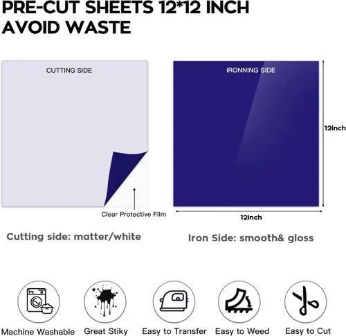 Miniatura 2 de Dysania Paquete de 10 láminas de vinilo de transferencia de calor azul real, 12 x 12 pulgadas, vinilo termotransferible para Cricut, Silhouette