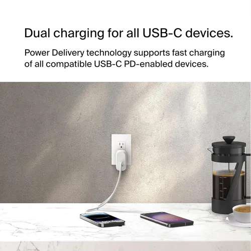 Miniatura 3 de Belkin Bloque de cargador dual USB C de 60 W con carga súper rápida PPS - Samsung Galaxy S25, Apple iPhone 17, Air, Pro, Pro Max, iPad, AirPods