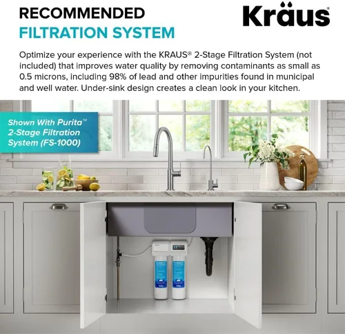 Miniatura 6 de KRAUS® Purita™ Grifo de filtro de agua potable de una sola manija para ósmosis inversa o sistema de filtración de agua en acero inoxidable sin Acero