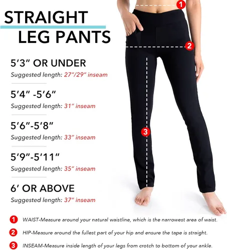 Miniatura 4 de Yogipace - Pantalones deportivos para mujer para entrenamiento yoga con pierna recta entrepierna de 27 29 31 33 35 y 37pulgadas y bolsillos laterales