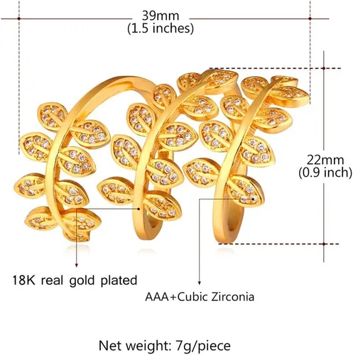 Miniatura 3 de U7 Statement Rings Cocktail Party Jewelry Platinum or 18K Gold Plated Adjustable Clear CZ Long Leaf Ring for Men Women