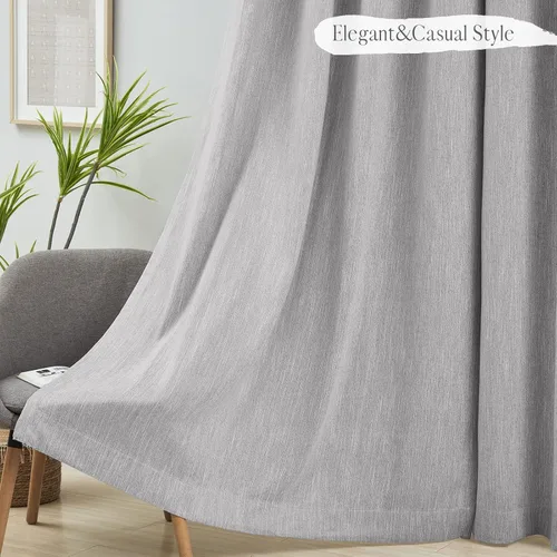 Miniatura 5 de Melodieux Elegantes cortinas opacas de algodón para oscurecer la habitación, para sala de estar, dormitorio, con aislamiento térmico, paneles
